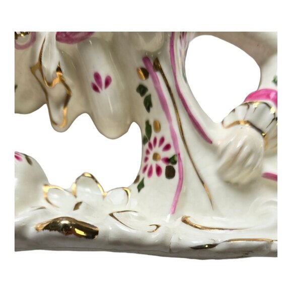 Victorian Porcelain 3D Courting Couple Figurine White Pink & Gold Gilded Plaque - Picture 6 of 9